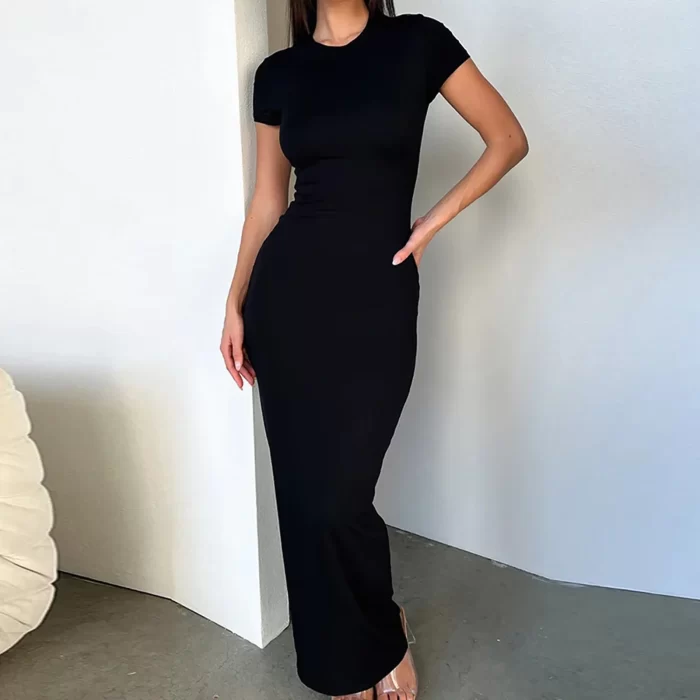 Solid Black White Skinny Long Dress