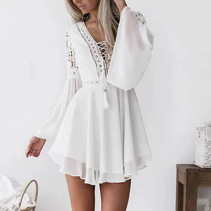 Women Lace Eleagnt Dresses Summer 2023 Casual Boho Beach Dresses