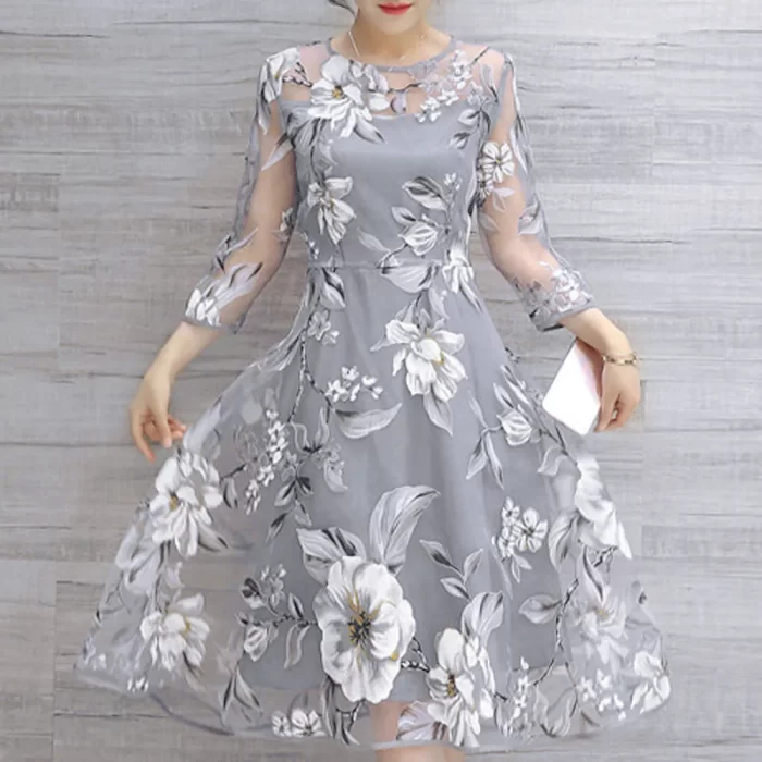 Floral Print Party Dress Summer Wedding Cocktail Prom Gown Elegant Women's Dresses