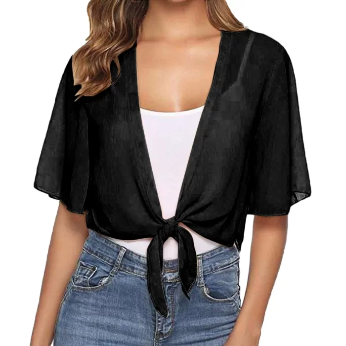 Bolero Chiffon Cardigan Women Summer Crop Tops Half Sleeve Elegant Wraps