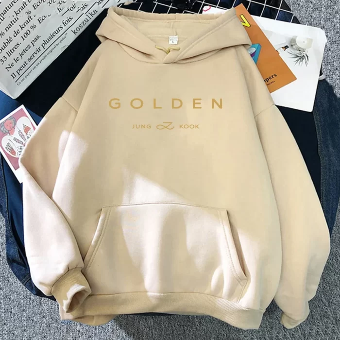 JungKook Golden Hoodie Women Aesthetic Golden Pullovers Sweatshirts Korea