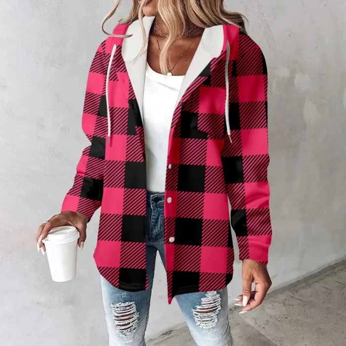 Women's Plaid Hooded Sweatshirt Coat