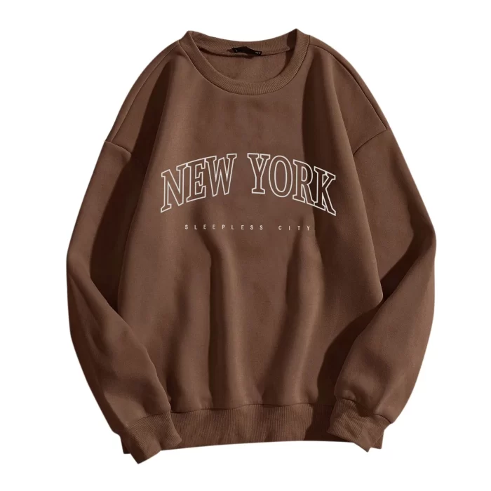 Y2K New York Letter Print Hoodie - Long Sleeve Round Neck Pullover Sweatshirt